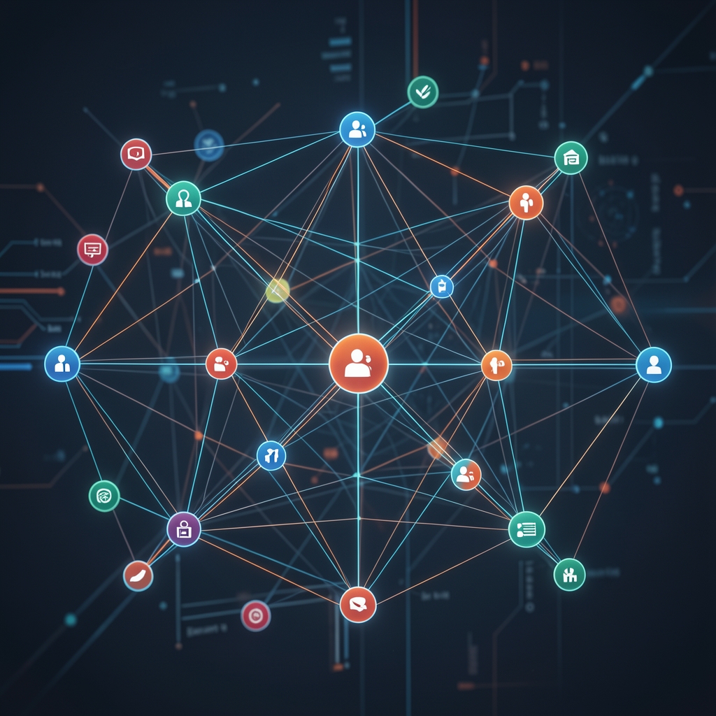 Grafički prikaz mreže društvenih medija s čvorovima veza i tokom informacija u digitalnom prostoru